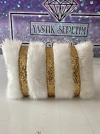 Gold şeritli peluş kırlent