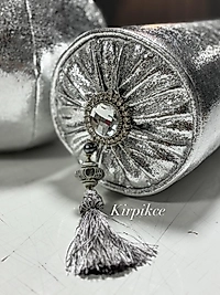 Gümüş Deri Gümüş Taşlı Silindir yastık